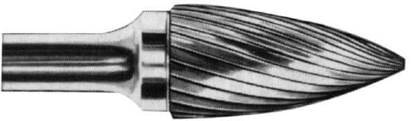 SGS Pro - 1/2" Cut Diam, 3/8" Shank Diam, Tree Head Double Cut Burr - Carbide, Point End, 1" LOC, 3" OAL - Industrial Tool & Supply