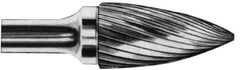 SGS Pro - 1/2" Cut Diam, 3/8" Shank Diam, Tree Head Double Cut Burr - Carbide, Point End, 1" LOC, 3" OAL - Industrial Tool & Supply
