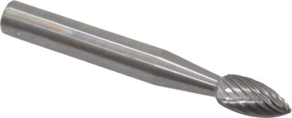 Made in USA - 1/4" Cut Diam, 6mm Shank Diam, Flame Head Single Cut Burr - Carbide, Radius End, 3/8" LOC, 2" OAL - Industrial Tool & Supply