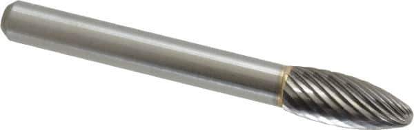 Made in USA - 5/16" Cut Diam, 6mm Shank Diam, Flame Head Single Cut Burr - Carbide, Radius End, 3/4" LOC - Industrial Tool & Supply