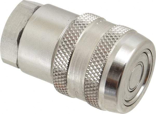 Parker - 1/4 Thread Stainless Steel Hydraulic Hose Valved Coupler - 5,000 psi, 6 GPM - Industrial Tool & Supply