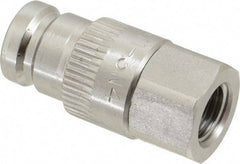 Parker - 1/4 Thread Stainless Steel Hydraulic Hose Valved Coupler - 5,000 psi, 6 GPM - Industrial Tool & Supply