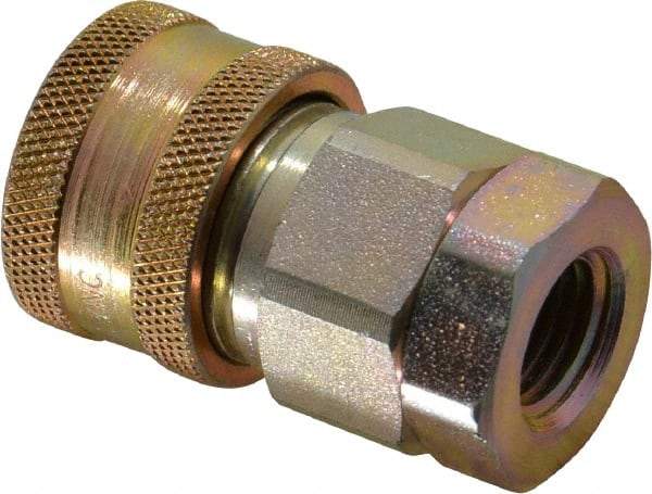 Parker - 1/4 Thread Steel Hydraulic Hose Valved Coupler - 6,500 psi, 8 GPM - Industrial Tool & Supply