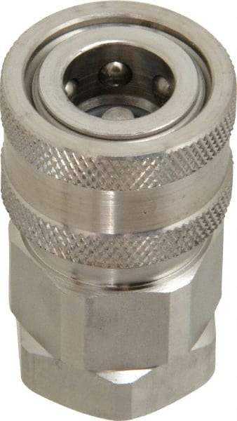 Parker - 1/4 Thread Stainless Steel Hydraulic Hose Valved Coupler - 5,000 psi, 8 GPM - Industrial Tool & Supply