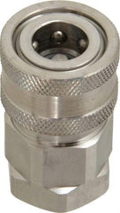 Parker - 1/4 Thread Stainless Steel Hydraulic Hose Valved Coupler - 5,000 psi, 8 GPM - Industrial Tool & Supply