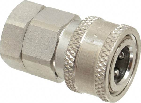 Parker - 3/8 Thread Stainless Steel Hydraulic Hose Valved Coupler - 4,000 psi, 12 GPM - Industrial Tool & Supply