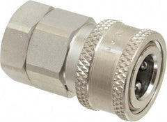 Parker - 3/8 Thread Stainless Steel Hydraulic Hose Valved Coupler - 4,000 psi, 12 GPM - Industrial Tool & Supply