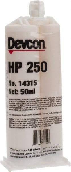 Devcon - 50 mL Cartridge Two Part Epoxy - 65 min Working Time, 3,200 psi Shear Strength, Series HP250 - Industrial Tool & Supply