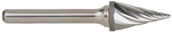 M.A. Ford - 5/8" Cut Diam, 1/4" Shank Diam, Taper Head Single Cut Burr - Carbide, Radius End, 1-5/16" LOC, 3-7/16" OAL - Industrial Tool & Supply
