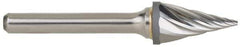 M.A. Ford - 5/8" Cut Diam, 1/4" Shank Diam, Taper Head Single Cut Burr - Carbide, Radius End, 1-5/16" LOC, 3-7/16" OAL - Industrial Tool & Supply