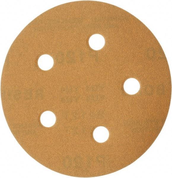 Made in USA - 5" Diam, 120 Grit, Aluminum Oxide Hook & Loop Disc - Fine Grade, Coated, C Weight Paper Backing, - Industrial Tool & Supply