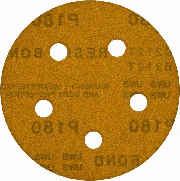 Made in USA - 5" Diam, 180 Grit, Aluminum Oxide Hook & Loop Disc - Very Fine Grade, Coated, C Weight Paper Backing, - Industrial Tool & Supply