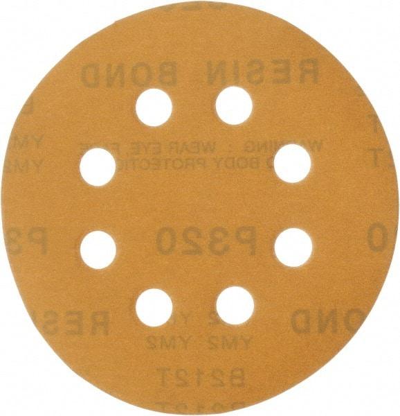 Made in USA - 5" Diam, 320 Grit, Aluminum Oxide Hook & Loop Disc - Extra Fine Grade, Coated, C Weight Paper Backing, - Industrial Tool & Supply