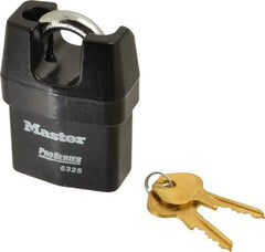 Master Lock - 3/4" Shackle Clearance, Keyed Different Padlock - 3/8" Shackle Width, 3/8" Shackle Diam, Laminated Steel - Industrial Tool & Supply