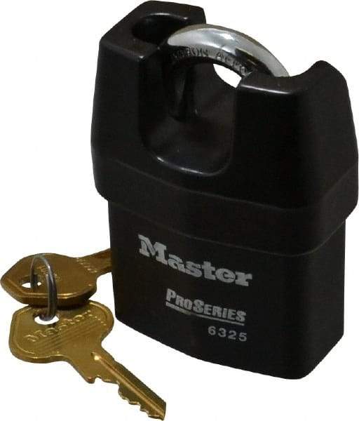 Master Lock - 3/4" Shackle Clearance, Keyed Alike Padlock - 3/8" Shackle Width, 3/8" Shackle Diam, Laminated Steel - Industrial Tool & Supply