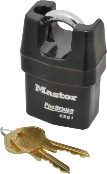 Master Lock - 3/4" Shackle Clearance, Keyed Different Padlock - 5/16" Shackle Width, 5/16" Shackle Diam, Laminated Steel - Industrial Tool & Supply