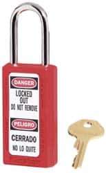 Master Lock - Keyed Alike Conductive Lockout Padlock - 1-1/2" Shackle Clearance, 1/4" Shackle Diam, 1-3/4" Body Height x 1-1/2" Body Width, Red, 6 Pins - Industrial Tool & Supply