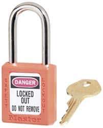 Master Lock - Keyed Alike Conductive Lockout Padlock - 1-1/2" Shackle Clearance, 1/4" Shackle Diam, 1-3/4" Body Height x 1-1/2" Body Width, Orange, 6 Pins - Industrial Tool & Supply