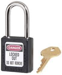 Master Lock - Keyed Alike Conductive Lockout Padlock - 1-1/2" Shackle Clearance, 1/4" Shackle Diam, 1-3/4" Body Height x 1-1/2" Body Width, Black, 6 Pins - Industrial Tool & Supply
