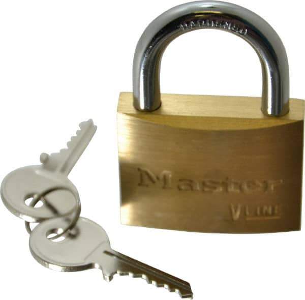 Master Lock - 15/16" Shackle Clearance, Keyed Different Padlock - 9/32" Shackle Diam, Brass - Industrial Tool & Supply