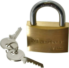 Master Lock - 15/16" Shackle Clearance, Keyed Different Padlock - 9/32" Shackle Diam, Brass - Industrial Tool & Supply