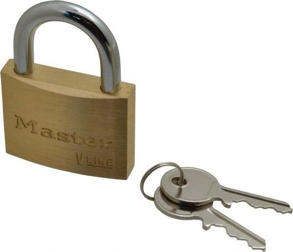 Master Lock - 15/16" Shackle Clearance, Keyed Alike Padlock - 9/32" Shackle Diam, Brass - Industrial Tool & Supply