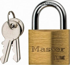 Master Lock - 13/16" Shackle Clearance, Keyed Different Padlock - 1/4" Shackle Diam, Brass - Industrial Tool & Supply