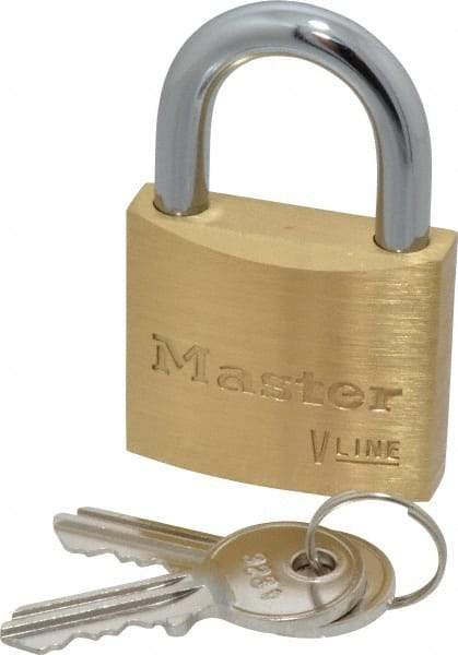 Master Lock - 13/16" Shackle Clearance, Keyed Alike Padlock - 1/4" Shackle Diam, Brass - Industrial Tool & Supply