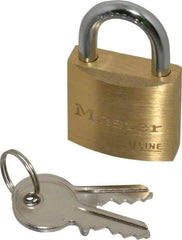 Master Lock - 9/16" Shackle Clearance, Keyed Different Padlock - 3/16" Shackle Diam, Brass - Industrial Tool & Supply