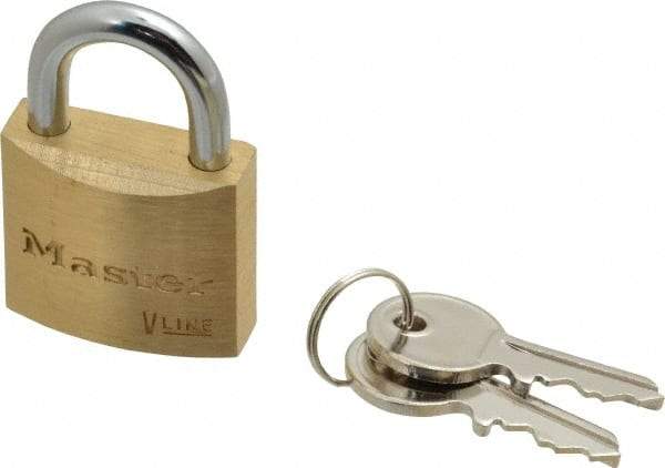 Master Lock - 9/16" Shackle Clearance, Keyed Alike Padlock - 3/16" Shackle Diam, Brass - Industrial Tool & Supply