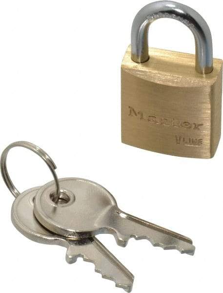 Master Lock - 7/16" Shackle Clearance, Keyed Alike Padlock - 5/32" Shackle Diam, Brass - Industrial Tool & Supply