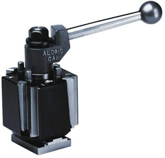 Aloris - Series DA Tool Post Holder & Set for 22 to 36" Lathe Swing - 7 Piece, Includes (2) Style 2-I Facing/Turning/Boring Holder, Mounting Wrench, Style 1-I Turning/Facing Holder, Style 77-I Cutoff Holder, T-Nut Blank, Tool Post - Exact Industrial Supply