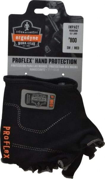 Ergodyne - Size S/M (7-8) Cotton Spandex Anti-Vibration/Impact Protection Work Gloves - For Mechanic's & Lifting, Uncoated, Slip-On Cuff, Half Fingered, Black, Paired - Industrial Tool & Supply