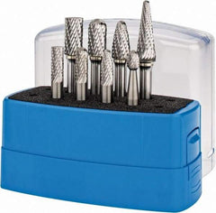 Made in USA - 8 Piece, 1/4" Shank Burr Set - Tungsten Carbide, Multiple Head Shape - Industrial Tool & Supply