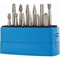 Made in USA - 12 Piece, 1/4" Shank Burr Set - Solid Carbide, Multiple Head Shape - Industrial Tool & Supply