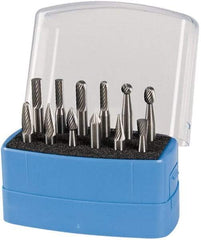 Made in USA - 12 Piece, 1/4" Shank Burr Set - Solid Carbide, Multiple Head Shape - Industrial Tool & Supply