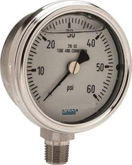 Wika - 2-1/2" Dial, 1/4 Thread, 0-60 Scale Range, Pressure Gauge - Lower Connection Mount, Accurate to 2-1-2% of Scale - Industrial Tool & Supply