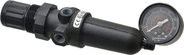 Norgren - 1/8" NPT Port Miniature 1 Piece Filter/Regulator FRL Unit - Metal Bowl, 13 SCFM, 250 Max psi, 6.44" High x 1.63" Long, Automatic Drain - Industrial Tool & Supply