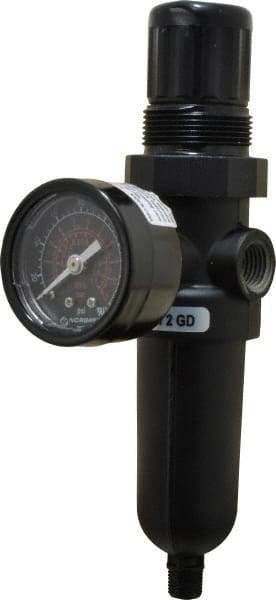 Norgren - 1/4" NPT Port Miniature 1 Piece Filter/Regulator FRL Unit - Metal Bowl, 14 SCFM, 250 Max psi, 6.44" High x 1.63" Long, Automatic Drain - Industrial Tool & Supply