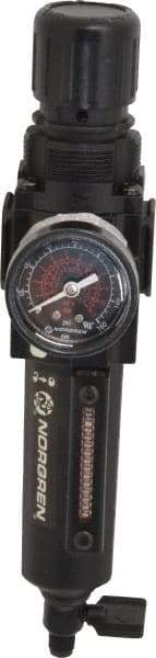 Norgren - 1/4" NPT Port Compact 1 Piece Filter/Regulator FRL Unit - Metal Bowl, 80 SCFM, 250 Max psi, 8.72" High x 1.97" Long, Manual Drain - Industrial Tool & Supply