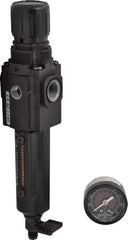 Norgren - 3/8" NPT Port Compact 1 Piece Filter/Regulator FRL Unit - Metal Bowl, 80 SCFM, 250 Max psi, 8.72" High x 1.97" Long, Manual Drain - Industrial Tool & Supply