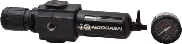 Norgren - 3/8" NPT Port Intermediate 1 Piece Filter/Regulator FRL Unit - Polycarbonate Bowl, 123 SCFM, 150 Max psi, 9.95" High x 2.68" Long, Manual Drain - Industrial Tool & Supply
