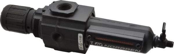 Norgren - 1/2" NPT Port Intermediate 1 Piece Filter/Regulator FRL Unit - Metal Bowl, 123 SCFM, 250 Max psi, 9.95" High x 2.68" Long, Manual Drain - Industrial Tool & Supply