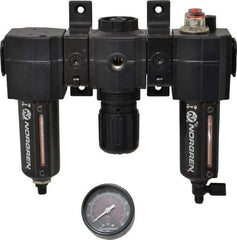 Norgren - 3/8" NPT Port Intermediate 3 Piece Filter-Regulator-Lubricator FRL Unit - Metal Bowl, 75 SCFM, 250 Max psi, 82" High x 9.13" Long, Automatic Drain - Industrial Tool & Supply