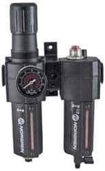 Norgren - 1/2" NPT Port Standard 2 Piece Filter/Regulator-Lubricator FRL Unit - Metal Bowl, 138 SCFM, 250 Max psi, 11.93" High x 6.84" Long, Automatic Drain - Industrial Tool & Supply
