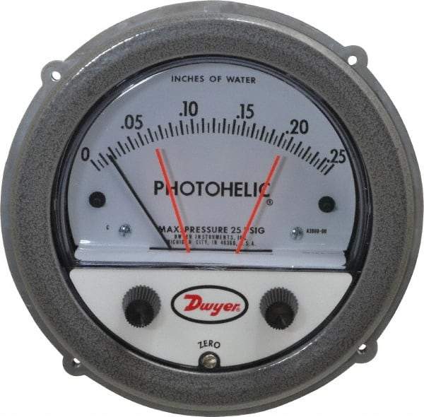 Dwyer - 25 Max psi, 4% Accuracy, NPT Thread Photohelic Pressure Switch - 1/8 Inch Thread, 1/4 Inch Water Column, 120°F Max - Industrial Tool & Supply