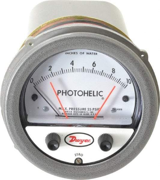 Dwyer - 25 Max psi, 2% Accuracy, NPT Thread Photohelic Pressure Switch - 1/8 Inch Thread, 10 Inch Water Column, 120°F Max - Industrial Tool & Supply