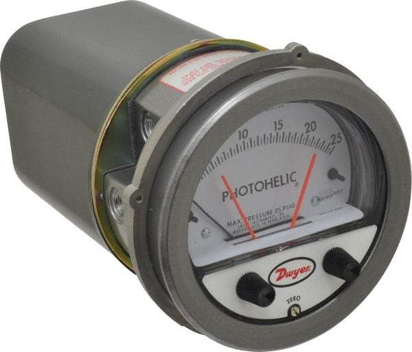 Dwyer - 25 Max psi, 2% Accuracy, NPT Thread Photohelic Pressure Switch - 1/8 Inch Thread, 25 Inch Water Column, 120°F Max - Industrial Tool & Supply