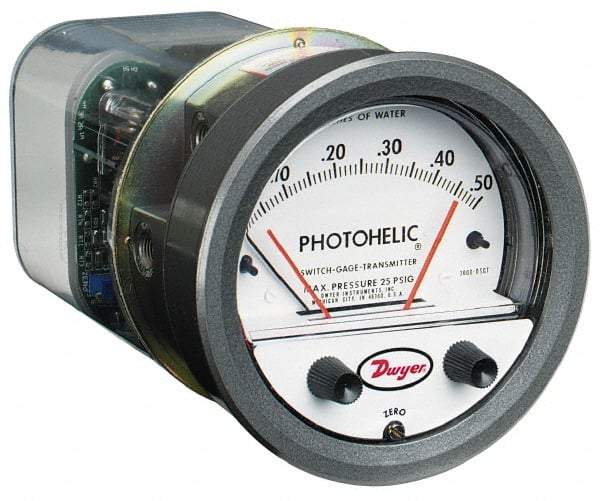 Dwyer - 25 Max psi, 2% Accuracy, NPT Thread Photohelic Pressure Switch - 1/8 Inch Thread, 10 Inch Water Column, 120°F Max - Industrial Tool & Supply