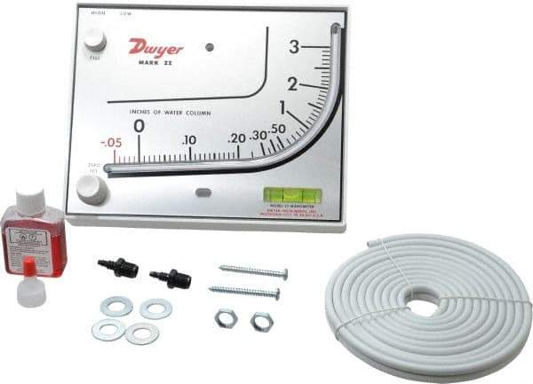 Dwyer - 10 Max psi, 3% Accuracy, Plastic Manometer - 10 Maximum PSI, 3 Inch Water Column, 140°F Max - Industrial Tool & Supply